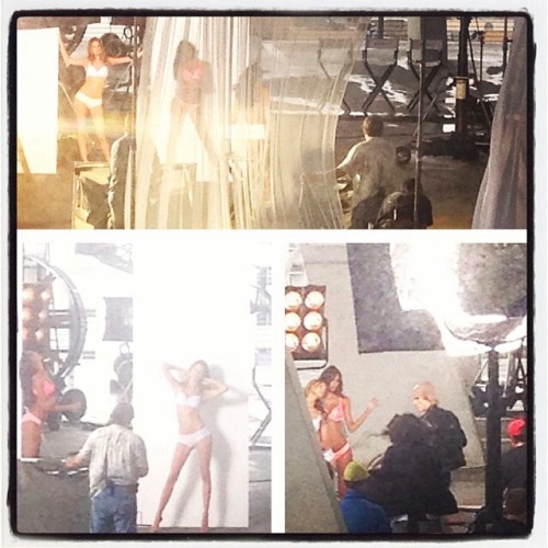 Lais &amp; Behati shooting with Michael Bay for a new VS commercial.