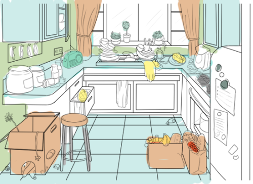 Project 9 for digital painting classmy assignment was to create a kitchen level of an object find ga