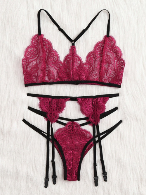 romwe-clothes: Scallop Strappy Bra &amp; Panty Lingerie Set  US$13.99 ORDER  &nbs