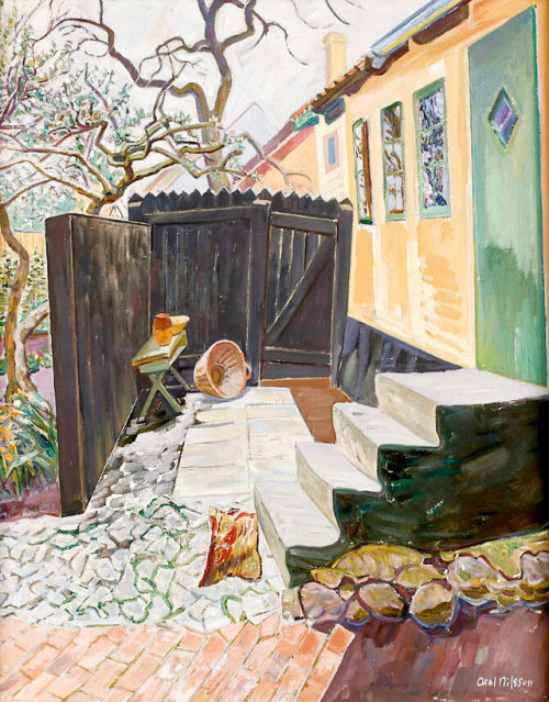 In the Yard with black Plank   -    Axel Nilsson, 1937.Swedish, 1889-1980Oil on canvas,