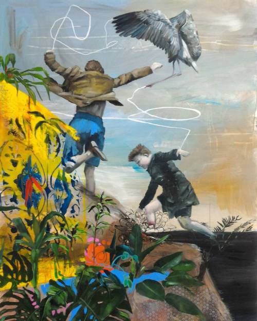 #oilpainting #children #contemporaryart #art #painter #ludovicthiriez #plants 130x90 cm, birds, plan