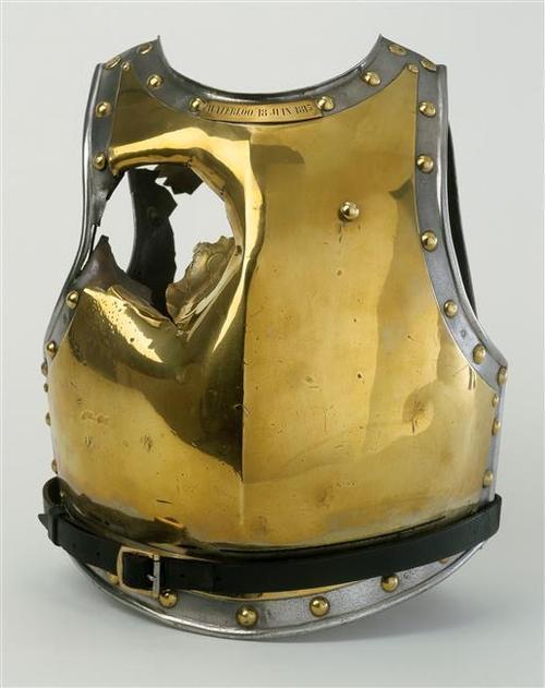 museum-of-artifacts:Cannon ball hole through breast-plate, from Battle of Waterloo, 1815, French cuirassier. 