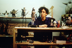 classic-coffins: Tim Burton with the figurines used in the filming of “Nightmare Before Christmas” 