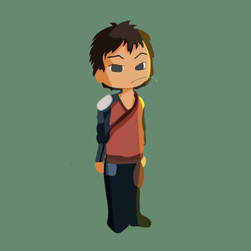 bluberry-spicehead:[Image ID: Image is a chibi style drawing of jet on a green background he is show