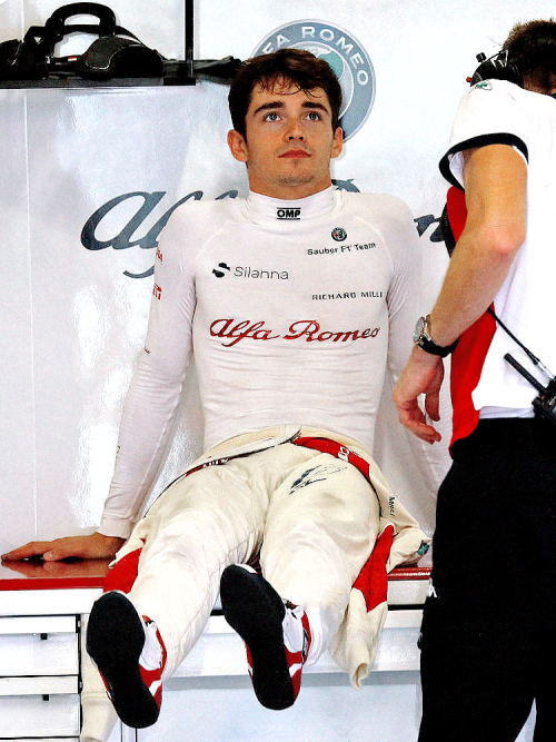 Charles Leclerc prepares for the third practice at the Suzuka Circuit ahead of the 2018 Japanese For