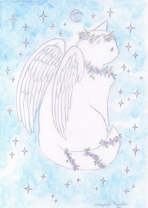 intergalactic-romantic: ‘Moonflower Angel Kitty’Original Painting | Special Edition Glit