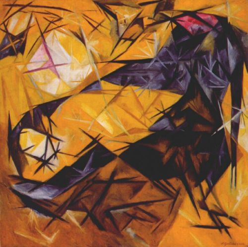 Cats (Rayonist perception in rose, black and yellow), 1913, Natalia Goncharova
