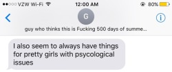 rawkiss:   pagetbewbster: this is it… the worst text a guy has ever sent me in my entire 2 decades of life…. I surpassed the 5 stages of grief when I read it and astral projected straight to hell the contact name im weak!!  