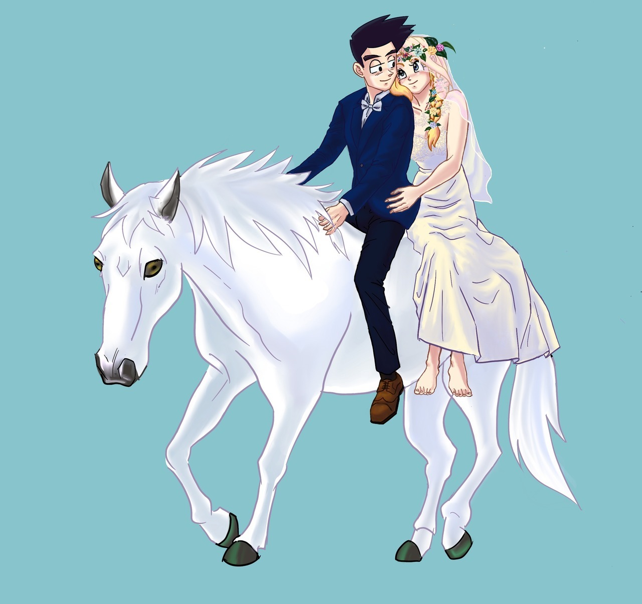 raye-chan:
“And last but not least - a continuation to ‘Goten’s Bride’ (https://raye-chan.tumblr.com/post/176997094222/bride-of-goten-enjoy) featuring the Groom and a horse.
”