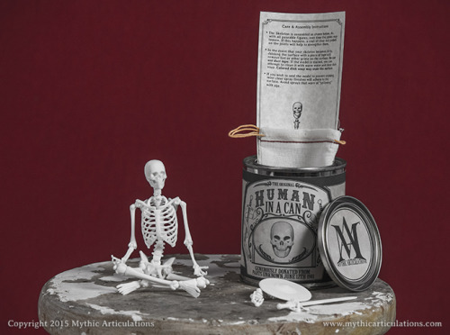 EN GARDE!In event of skeleton war: Open can.Human Skeleton in a Can Now available in our Etsy shop. 