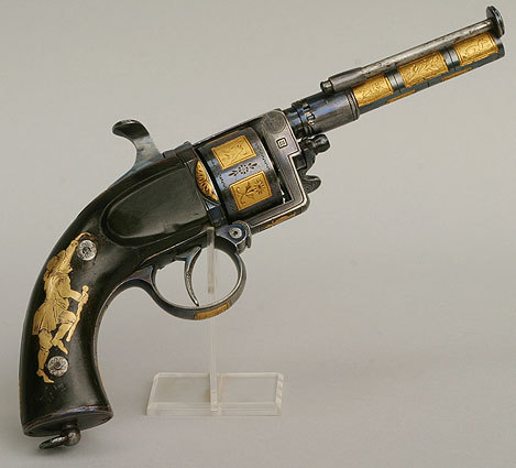 A rare gold decorated transitional revolver crafted by Devisme of Paris, circa 1860.