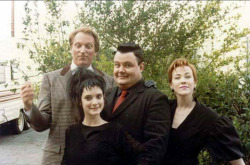 hellyeahhorrormovies:  Jeffrey Jones, Winona Ryder, Glenn Shadix and Catherine O'hara goofing around on the set of Beetlejuice, 1988.