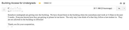 undergrads are not welcome in the law school