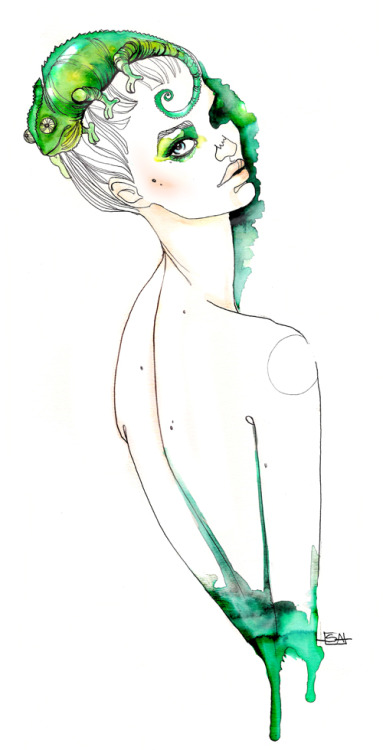 asylum-art-2:  Sara Ligari: Watercolor Illustrationsartist on tumblrFashion illustration is a specialized kind of art, different  than what I’m used to doing. Negative space plays a huge role in drawing  your eye around the drawing. The model needs