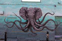 itscolossal:  An Elephant-Octopus Mural on the Streets of London by Alexis Diaz. 