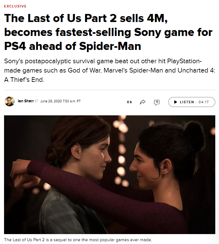 The Last of Us Part 2 sells 4M, becomes fastest-selling Sony game