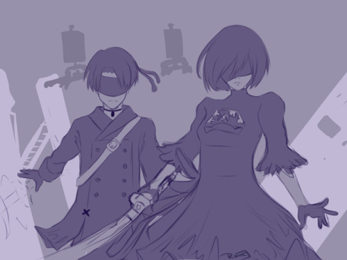 roxe-kun: Glory to mankind Another sketch of rivamika x Nier Automata aU. Still loving both of them and still keeping this as my gulty pleasure T_T #neversorry
