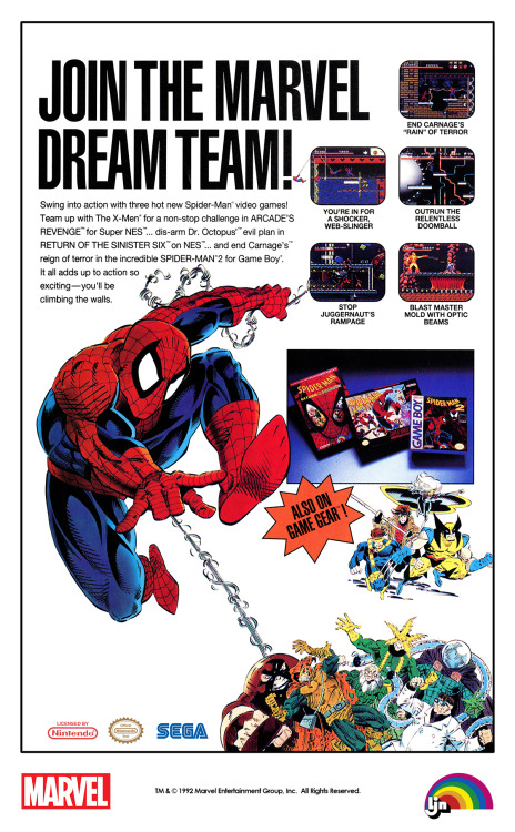 Marvel ad for Spider-Man video game titles, including Arcade’s Revenge, Return of the Sinister