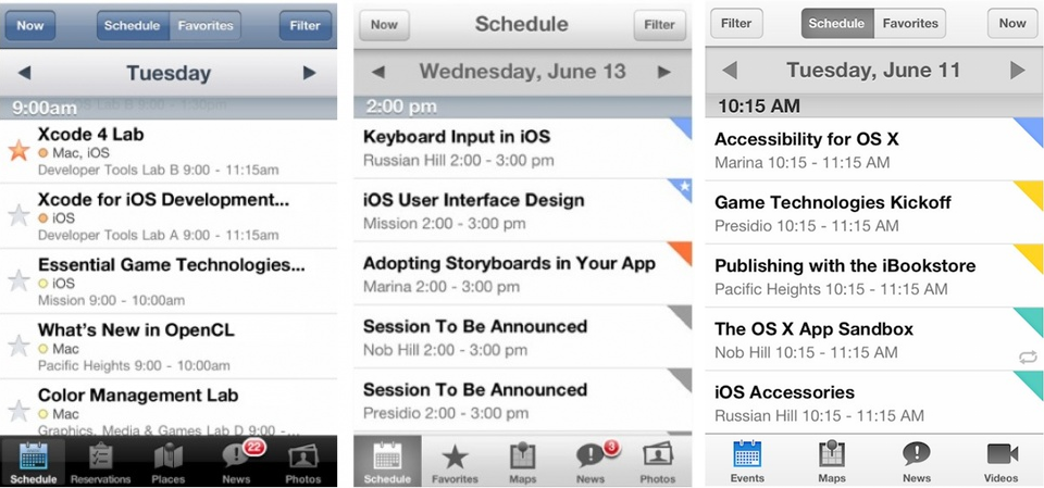 WWDC iOS App Side by Side 2011 - 2013