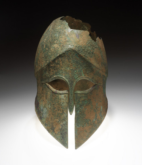 theancientwayoflife:~Helmet.Culture: CorinthianDate: 500 B.C. - 470 B.C.Medium: Bronze