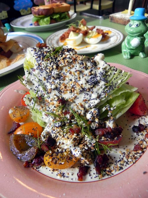 nolafoodporn:  Wedge Salad with bacon, Everything Bagel crunchy stuff, tomatoes, chunky blue cheese dressing and fresh dill from Turkey and the Wolf