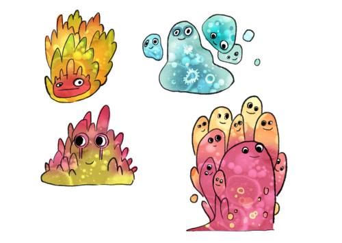 I also did concepts for “germs” (Like imaginary creatures based on bacterias and germs). It looks li
