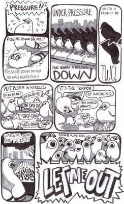 klondork: thedeedeedee:  pigeoncomics:  Pigeon Comic 44 - Under Pressure Stay coo’, pigeon army.  PIGEONS!  This comic combines one of my favorite songs with birds.  