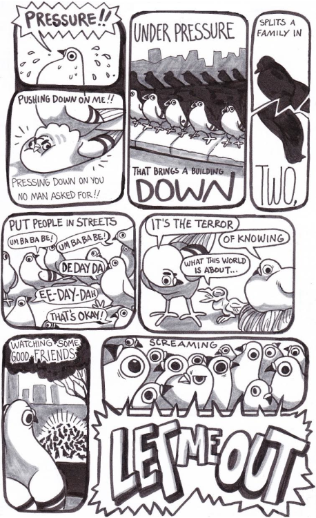 pigeoncomics:Pigeon Comic 44 - Under PressureStay coo’, pigeon army. #voteblue
