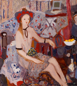 Kai Fjell (Skoger 1907 - Lysaker 1989); Ung Pike - Interior, 1939; oil on canvas