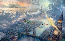 lokisshadowhunter:  Peter Pan and Co. flying to Neverland. Check out the clouds!