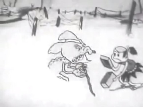 talesfromweirdland:A bizarro Mickey attacks Japan in this Japanese propaganda cartoon from the 1930s