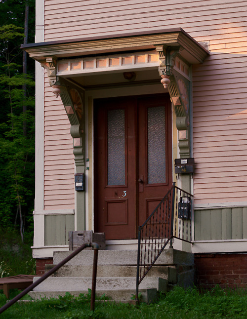 Typical front stoop lit by a Vermont sunset; Vermont is worth visiting just because people take a lo