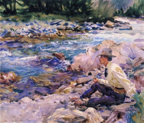 impressionism-art-blog:Man Seated by a Stream, 1912, John Singer SargentSize: 45.72x38.1 cmMedium: w