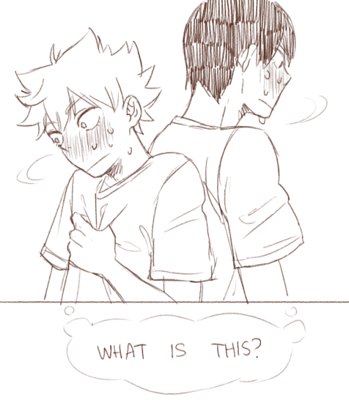 ohmilk: Anonymous asked milkbois: “If you still need ideas maybe a picture with Kageyama and Hinata stretching after practice and Kageyama gets flustered because Hinata is really flexible so he gets dirty thoughts?”