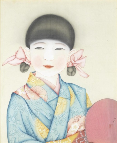 Portrait of a young girl with her hair plaited and dressed with ribbons - Sakai Sanryo Japanese, 189