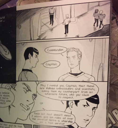 They’re here :)))) I’ll have copies of this book at Fanime this month and AX in July!!Info: The book is a 40 page black and white comic; the pairings are TOS Spirk and AOS Spirk, with a little bit of (nearly not quite) platonic swapping >wo There