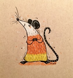 twelvepapercranes:  Quick little candy corn mouse for Inktober #8! 