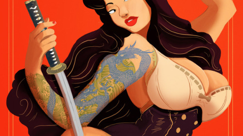 commander-ben:  Ive been painting a lot in monochrome lately so I thought I would kisk things up with a colourfull pinup. 