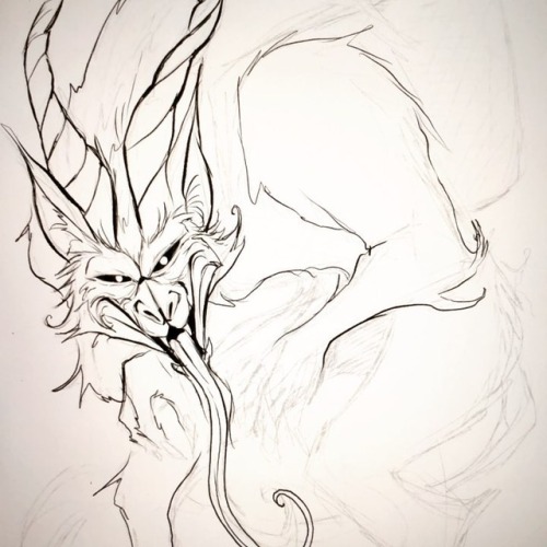 Tiny bit of progress. #aminking #digitalinking #inking #art #drawing #monster #krampus #krumpus #san