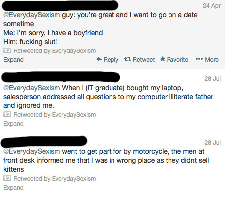 batlock:  ctrayn:  ftzgerald:  A few retweets from the Everyday Sexism twitter page, a project that aims to highlight the daily slights that women and girls suffer.  THIS PISSES ME OFF SO MUCH I WANT TO PUNCH SOMEONE  When I went to help my grandfather