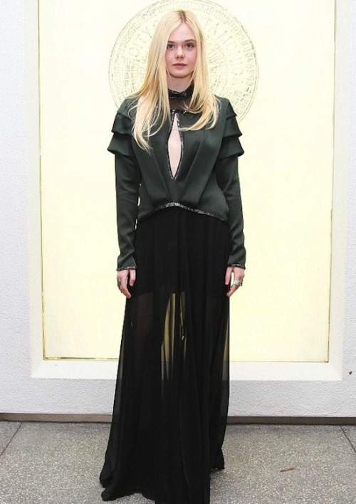 officialrodarte:  Elle Fanning wears Rodarte’s SS13 Pleated Green and Black Gown with Swarovski Elements to the Hammer Museum Screenings of their Short Films with Todd Cole. 