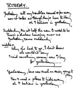  original handwritten lyrics for yesterday