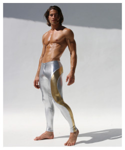 rufskin:  NEW STYLE ALERT: PORTALETOur ever-popular VROOM sport tights have been reimagined, this time using premium nylon-spandex with a metallic silver finish. Their unique design features a contrasting stripe, constructed using gold stretch lamé,