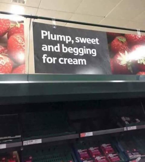 primcess-hailee:  benevolentzombi: eltigrechico:  “do… do they… am i supposed to fuck these strawberries?”  Fuck 👏 those 👏 fucking 👏 strawberries 👏 into 👏 rawberries    Didn’t know they made a sign about me 😂🙈