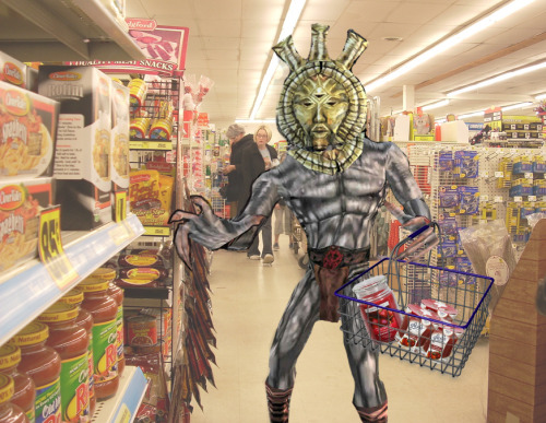 serpentwined:Dagoth Ur goes to the thrift store to buy some things, things like his favorite red can