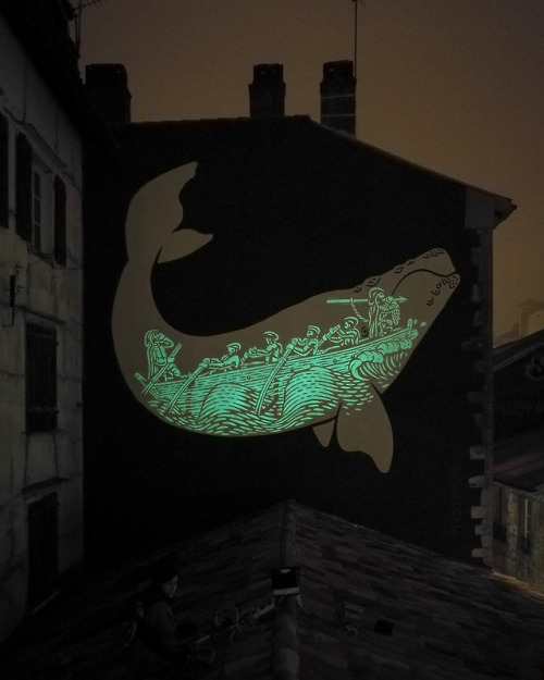 itscolossal:When the Sun Sets in Baiona, a Seemingly Simple Whale Mural Reveals a Belly Full of Sail