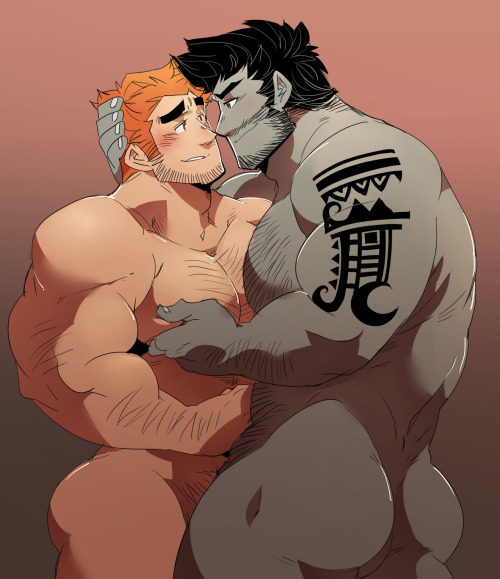 captainbaraxiv:A great piece of work commissioned by @gengacanvas! My Roegadyn with one of my OCs (name yet to be finalized).