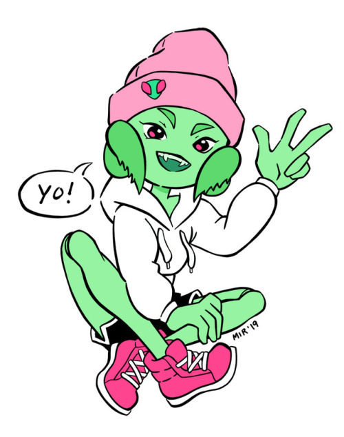 Here is the digitally inked and colored version of my mantis girl saying hello. Drawn for the collab