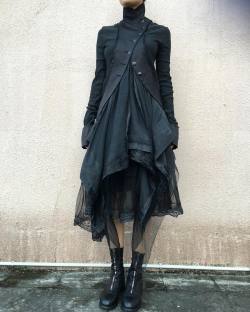 missing-light:   inkclothing  Marc Le Bihan | Double Layers Jacket And Skirt Guidi | Front Zip Horse Leather Boots   