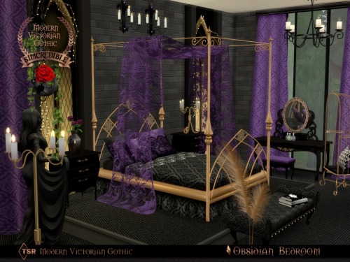 Obsidian Bedroom By SIMcredible!designs | Available at TSR. Part of ‘Modern Victorian Gothic&r